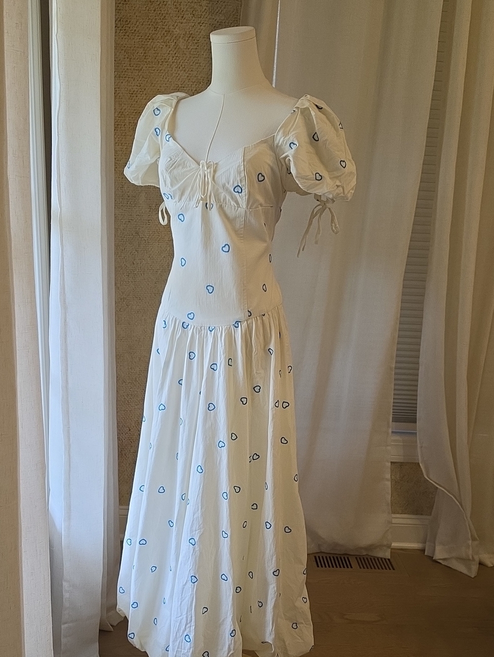 Free People Bali Sprinkled Heart Puff Sleeve Maxi Dress – Tofu Combo